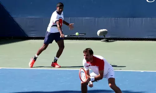 Rohan Bopanna and Ivan Dodig in action at the 2021 US Open