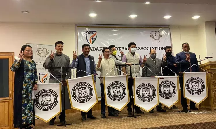 Ladakh Football Association logo launch (Source: Shaji/Twitter) Ladakh Football Association logo launch (Source: Shaji/Twitter)