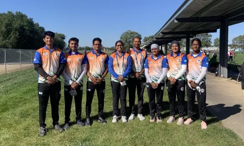 Indian recurve archery team at World Championships (Source: Purnima Mahato/Instagram)