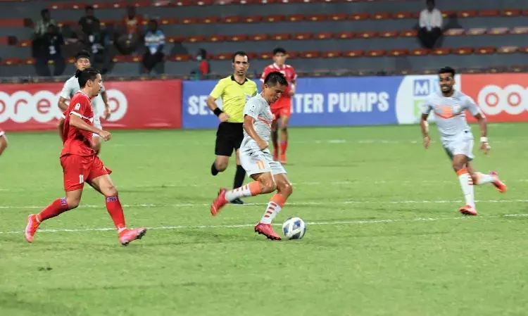 India captain Sunil Chhetri in action against Nepal (Source: Indian football team/Twitter)