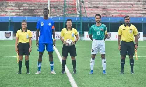 Ranjita Devi and Ri-iolang Dhar refereeing in the I-League (Source: AIFF)