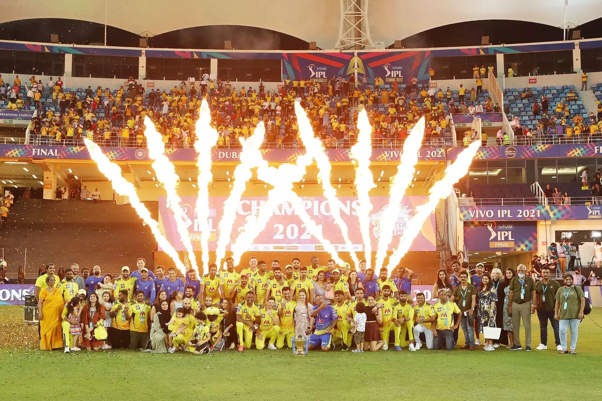 Chennai Super Kings celebrate the fourth trophy in their history [Source: IPL]