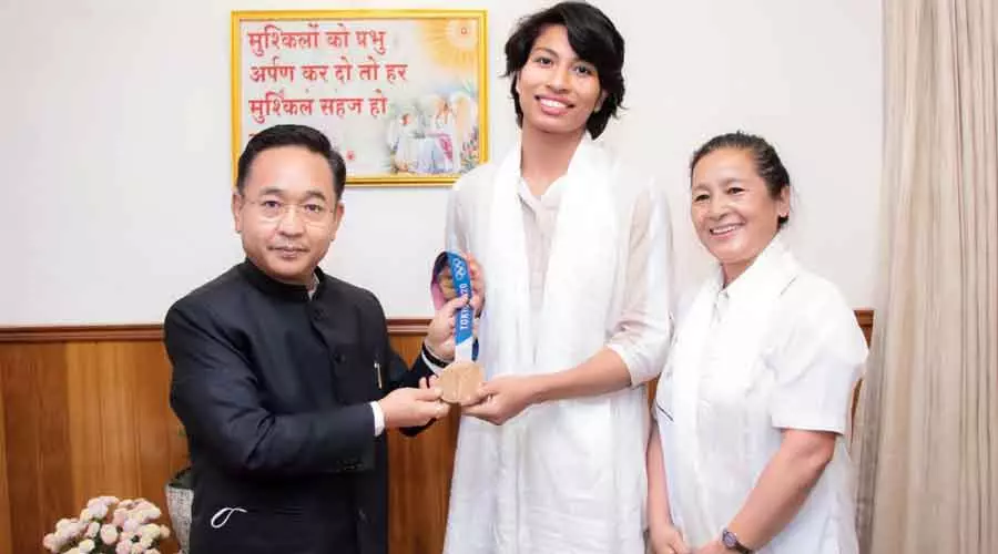 Lovlina and Sandhya met Sikkims Chief Minister, PS Golay in early-November (Source: The Telegraph) Lovlina and Sandhya met Sikkims Chief Minister, PS Golay in early-November (Source: The Telegraph)