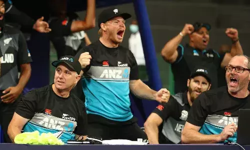 New Zealand players after winning the T20 World Cup semifinals (Source: BlackCaps/Twitter)