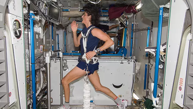 Sunita Williams during the Boston Marathon (Source: NASA TV)