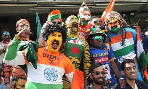 Indian fans displaying all their fanfare at a cricket match
