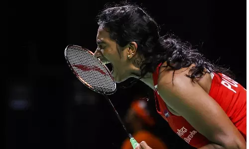 Ace shuttler PV Sindhu at Indonesia Open after winning her pre-quarterfinal match (Source: BWF/Twitter)