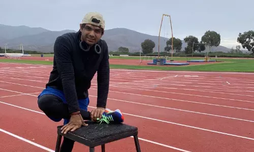 Olympic gold medallist Neeraj Chopra at Chula Vista Elite Athlete Training Centre in USA (Source: SAI/Twitter)