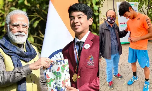 Rushil Khosla, recipient of the Prime Ministers 2020 Bal Shakti Purashkar has his moment with a fan and signs his first autograph