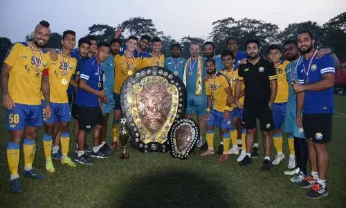 Real Kashmir FC with their IFA Shield (Source: Real Kashmir FC/ Twitter)