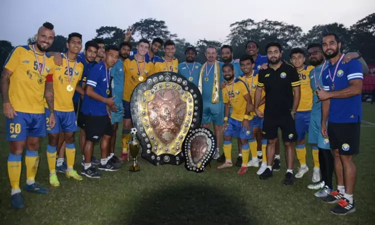 Real Kashmir FC with their IFA Shield (Source: Real Kashmir FC/ Twitter) Real Kashmir FC with their IFA Shield (Source: Real Kashmir FC/ Twitter)