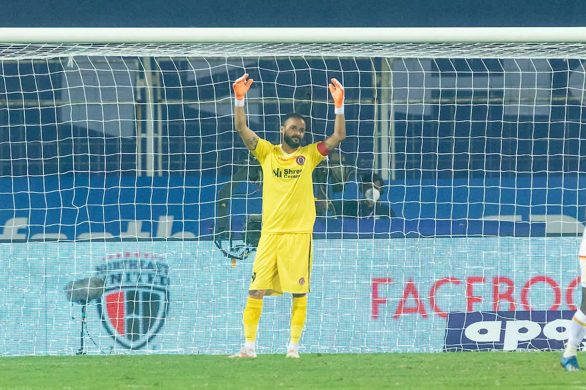 Arindam after conceding the second goal; Via ISL Media