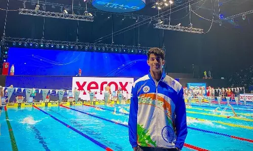 Srihari Nataraj at the Swimming World Championships in Abu Dhabi (Source: Srihari Nataraj/Instagram)