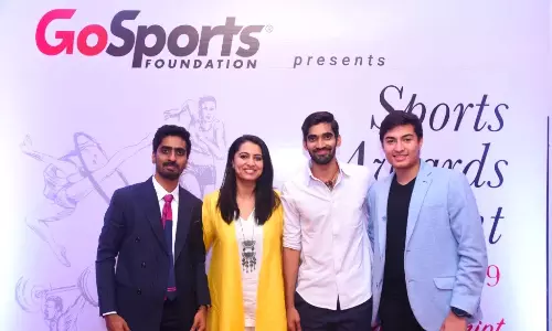 Deepthi Bopaiah with GoSports Foundation supported athletes Sathiyan Gnanasekaran, Kidambi Srikanth and Payas Ja