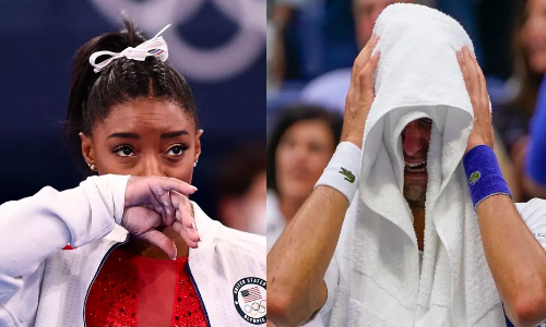 Simone Biles breaks down during the Tokyo Olympics and Novak Djokovic crumbles into tears at the 2021 US Open Simone Biles breaks down during the Tokyo Olympics and Novak Djokovic crumbles into tears at the 2021 US Open