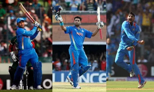 Virender Sehwag, Yuvraj Singh and Harbhajan Singh