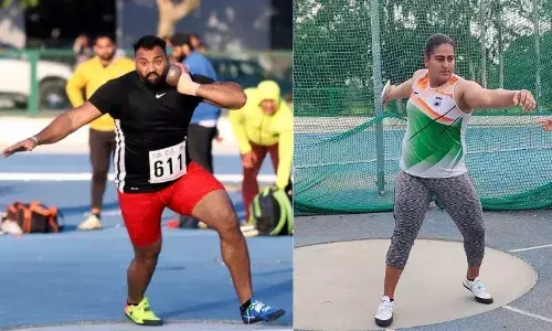 Indian athletes Tejinderpal Singh Toor and Kamalpreet Kaur