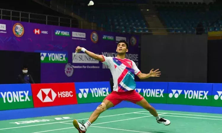 Lakshya Sen in action at the India Open 2022 Lakshya Sen in action at the India Open 2022