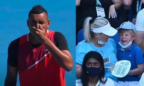 Nick Kyrgios accidentally hits a young fan in the audience with a ball and rushes to give his racquet at the Australian Open 2022