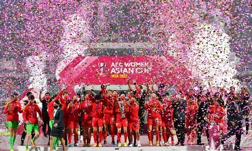 Team China PR celebrating after winning the AFC Womens Asian Cup 2022