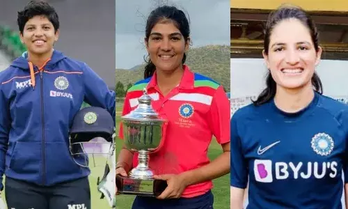 Young Indian women cricketers Richa Ghosh, Yastika Bhatia and Renuka Singh