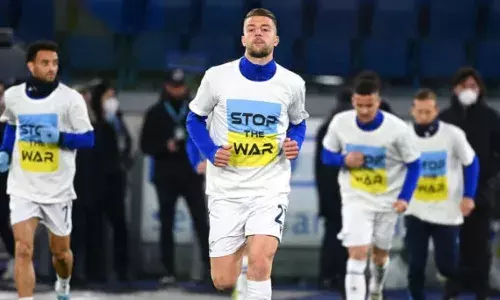 Italys Lazio football club, wears a Stop the War T-shirt during a match (Source: Adweek)