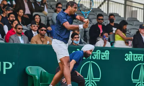 Ramkumar Ramanathan in action at the Davis Cup