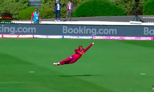 West Indies Deandra Dottin takes a stunning catch during the ICC Womens Cricket World Cup