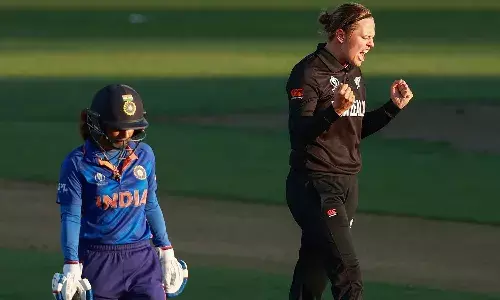 New Zealand bowler Lea Tahuhu celebrating Indian skipper Mithali rajs wicket
