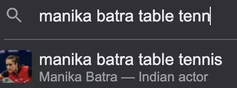 Google Search reveals Manika Batra as an Indian actor 
