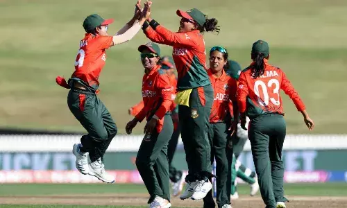 Bangladesh womens cricket team celebrating their first World Cup victory (Source: ICC)