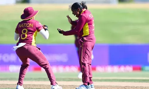West Indies Afy Fletcher celebrates her three-wicket haul during the Womens World Cup match against Bangladesh (Source: ICC Cricket World Cup Twitter)