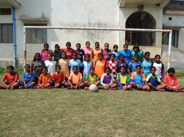 Some of the girl footballers of the school from Std 5 to 12