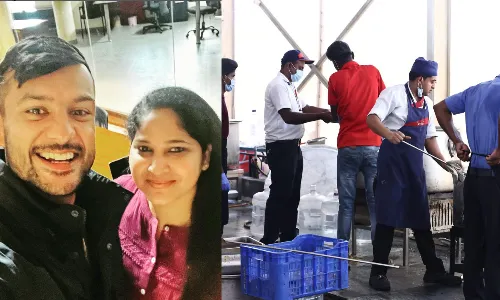 Dr Divya Purushotham with IPL franchise Punjab Kings captain Mayank Agarwal (left), Catering Saff at the Khelo India University Games, Jain Global university (right) (Source: Dr Divya Purushotham - Instagram/ SAI)