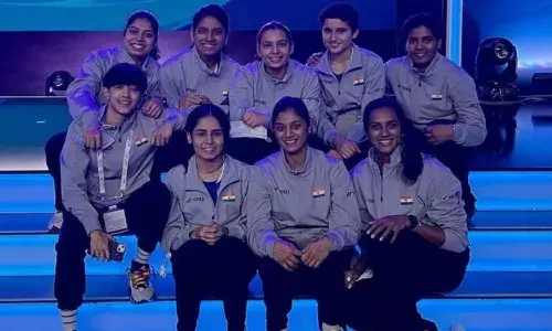 The Indian Uber Cup squad at Bangkok with team captain PV Sindhu