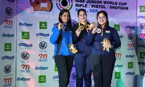 Manu Bhaker, Rhythm Sangwan and Naamaa Kapoor