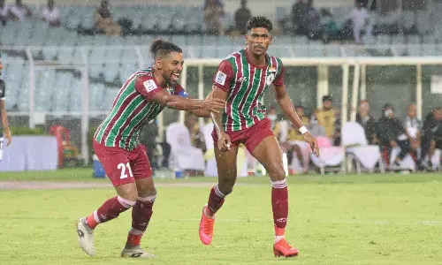 ATK Mohun Bagan goalscorer Liston Colaco with Roy Krishna (Source: ATK Mohun Bagan/Twitter)