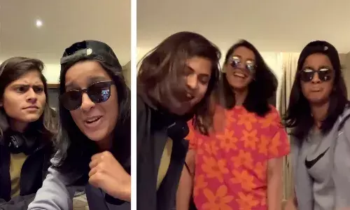 Stills from the fun Munna Bhai reel of Jemimah Rodrigues featuring Smriti Mandhana and Radha Yadav