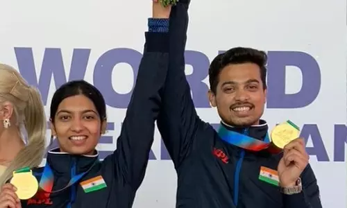 Swapnil Kusale and Ashi Chouksey won a gold medal in the 50m rifle 3 positions (3P) mixed team competition, on Saturday. (Source: ISSF)
