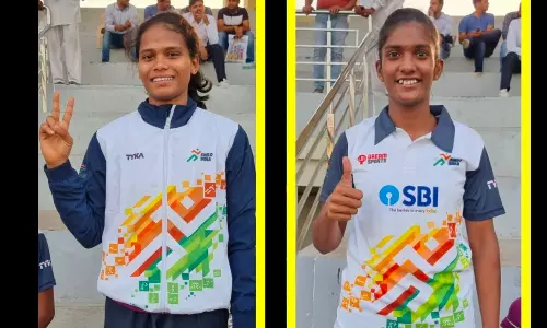 Medallists Rajitha (left) and Sireesha at the Khelo India Youth Games