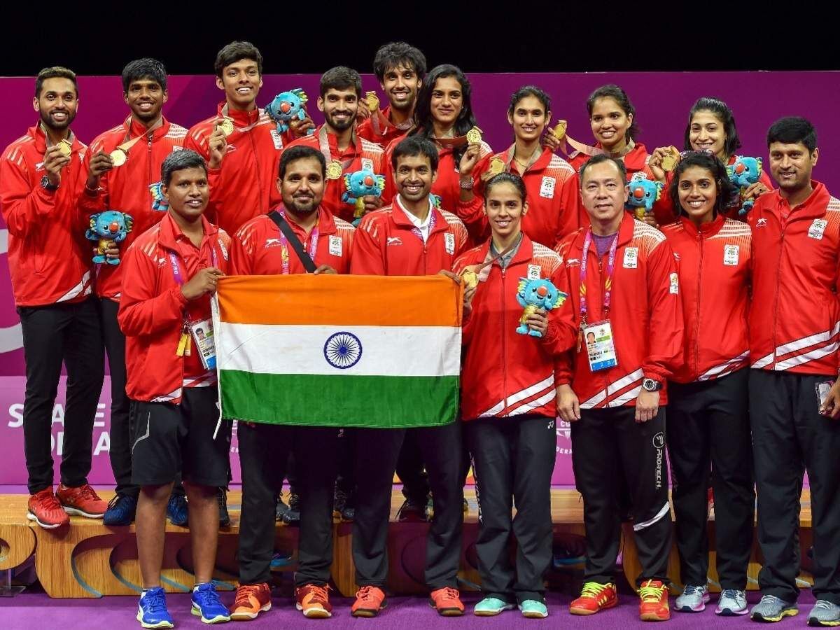 Indian Badminton Mixed Team after winning Gold at 2018 CWG.