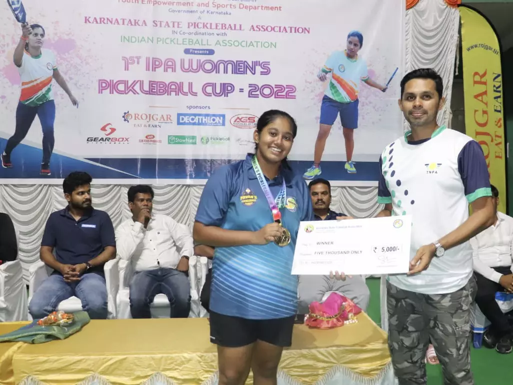 Rakshika Ravi with the Gold Medal at the 1st IPA Womens Pickleball Cup