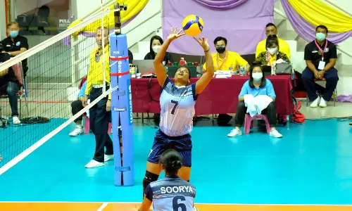 Indian women volleyball players in action (Source: Asian Volleyball Confederation)
