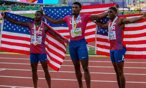 2022 World Athletics Championships: Fred Kerley stars as USA sweep mens 100m podium after 31 years