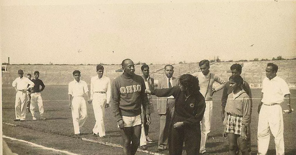 Mary DSouza with Jesse Owens during his visit to India in 1955