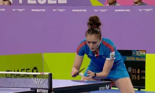 Manika Batra in action at the Birmingham Commonwealth Games 2022