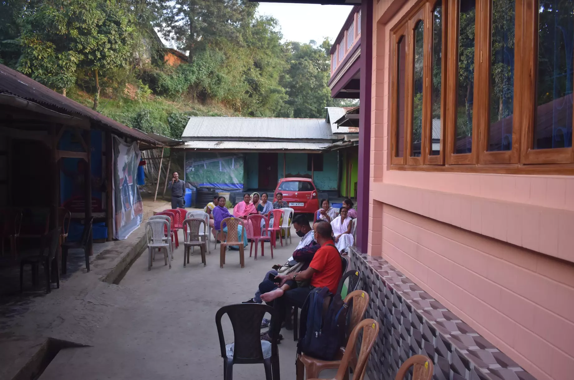 The courtyard of Mirabai Chanus house wears a festive look