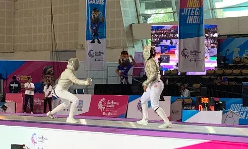 National Games: Olympian Fencer Bhavani Devi wins gold, completes hattrick