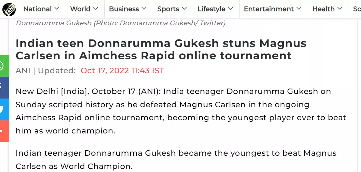 D Gukesh Becomes Youngest Player Ever to Beat World Champion