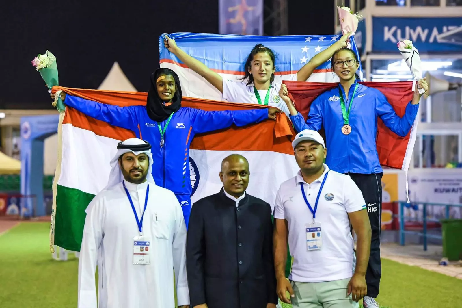 Mubssina Mohammed at the Asian Youth Athletics Championships podium (Supplied)